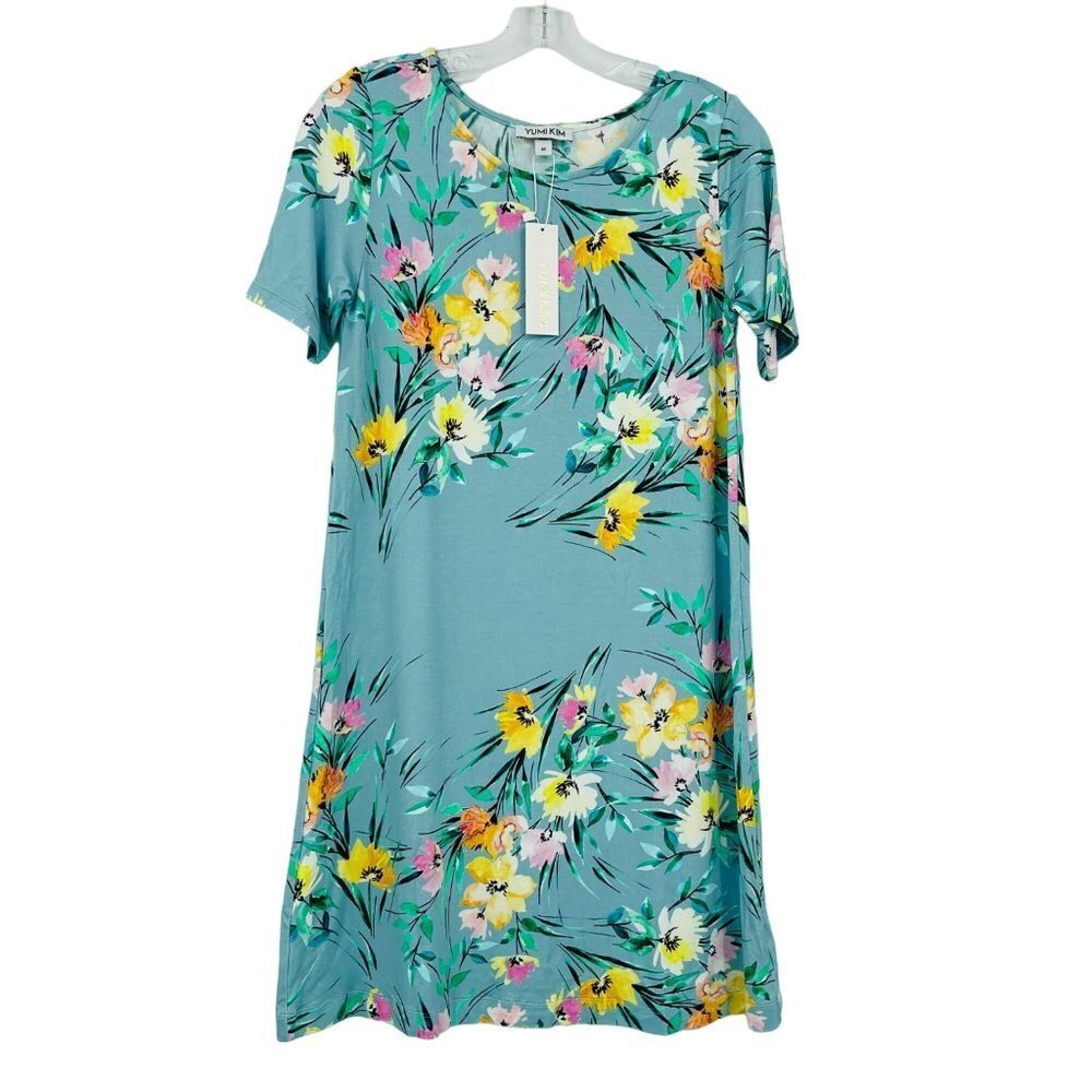 New Yumi Kim Sun Dance Livi Shift‎ Dress Size M Jersey Knit Stretch Blue Floral
